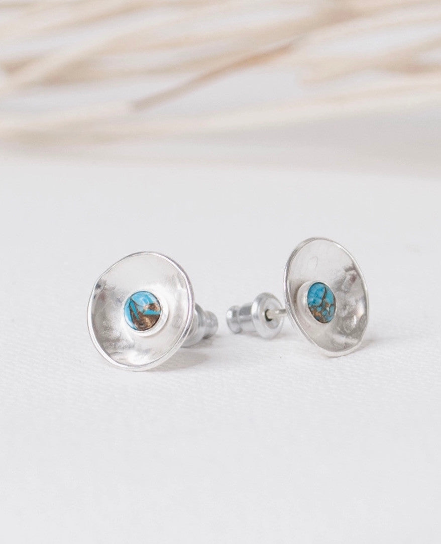 SILVER TURQUOISE VESSAL STUD EARRINGS